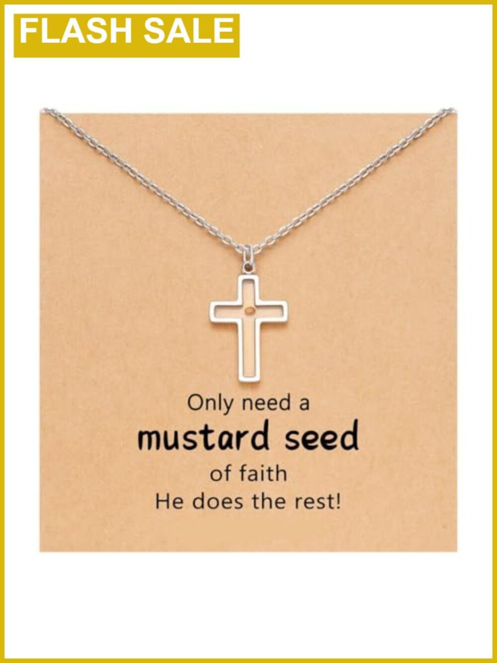 Mustard Seed Necklace Stainless Steel Faith Mountain Cross Pendant with Gift